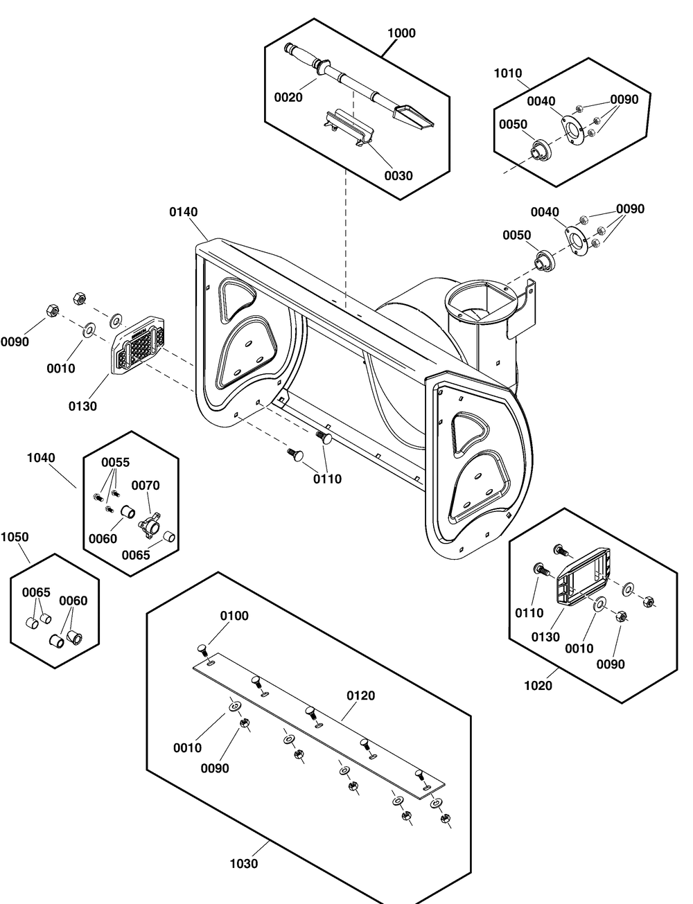 Auger Housing Group Diagram and Parts List for 1697184-00-1027LD 2019 Briggs and Stratton Snow Blower